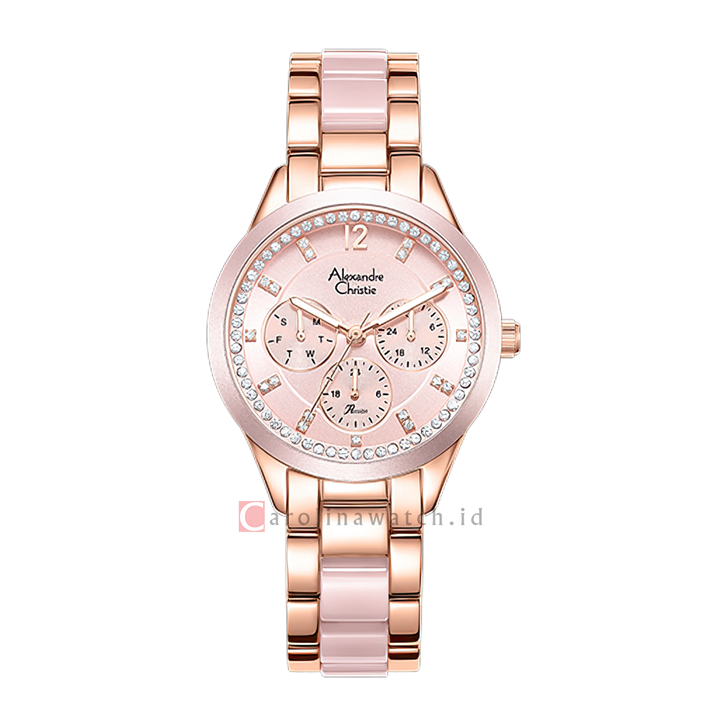 Jam Tangan Alexandre Christie Passion AC 2B01 BFBRGPNDR Women Pink Dial Dual Tone Stainless Steel Strap