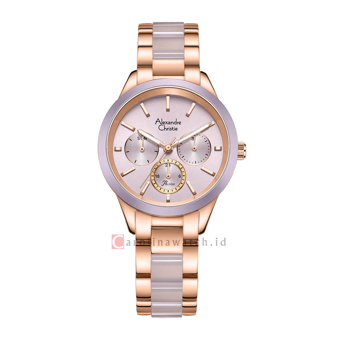 Jam Tangan Alexandre Christie Passion AC 2B01 BFBRGPN Women Pink Dial Dual Tone Stainless Steel with Ceramic Strap