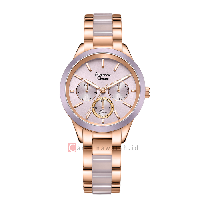 Jam Tangan Alexandre Christie Passion AC 2B01 BFBRGPN Women Pink Dial Dual Tone Stainless Steel with Ceramic Strap