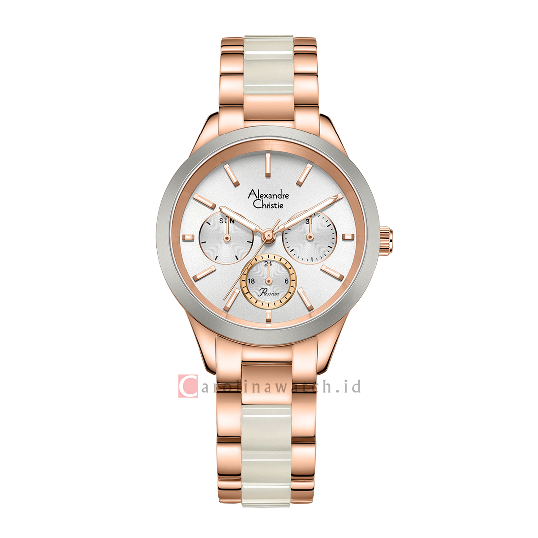 Jam Tangan Alexandre Christie Passion AC 2B01 BFBRGSL Women Silver Dial Dual Tone Stainless Steel with Ceramic Strap