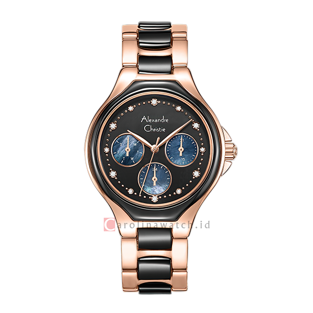 Jam Tangan Alexandre Christie Passion Ceramic AC 2B03 BFBRGBA Women Black MOP Dial Dual Tone Stainless Steel with Ceramic Strap