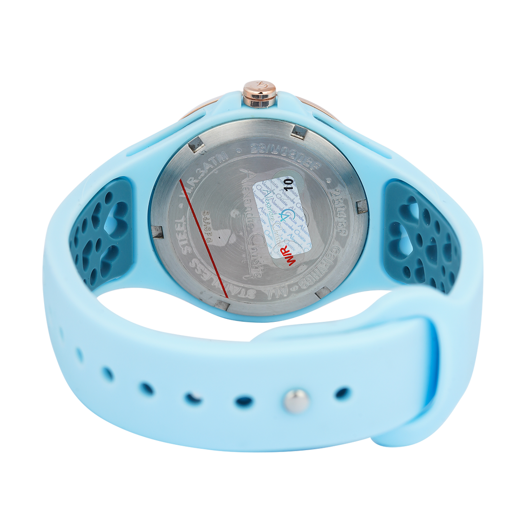 Jam Tangan Alexandre Christie Multifunction Love Series AC 2B04 BFRRGLB Women Light Blue Pattern Dial Light Blue Rubber Strap