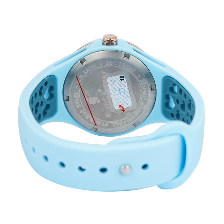 Jam Tangan Alexandre Christie Multifunction Love Series AC 2B04 BFRRGLB Women Light Blue Pattern Dial Light Blue Rubber Strap