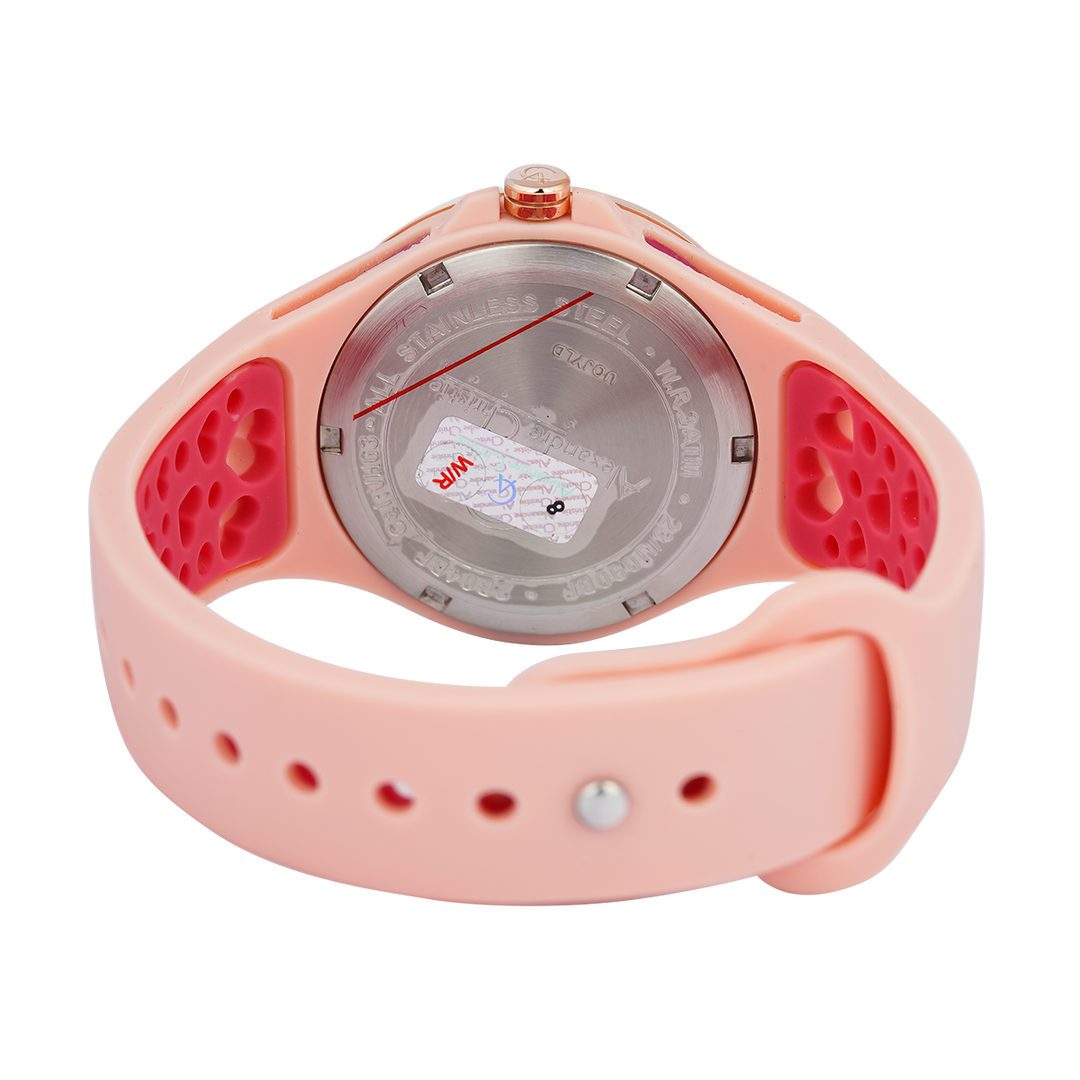 Jam Tangan Alexandre Christie Multifunction Love Series AC 2B04 BFRRGPN Women Light Pink Pattern Dial Pink Rubber Strap