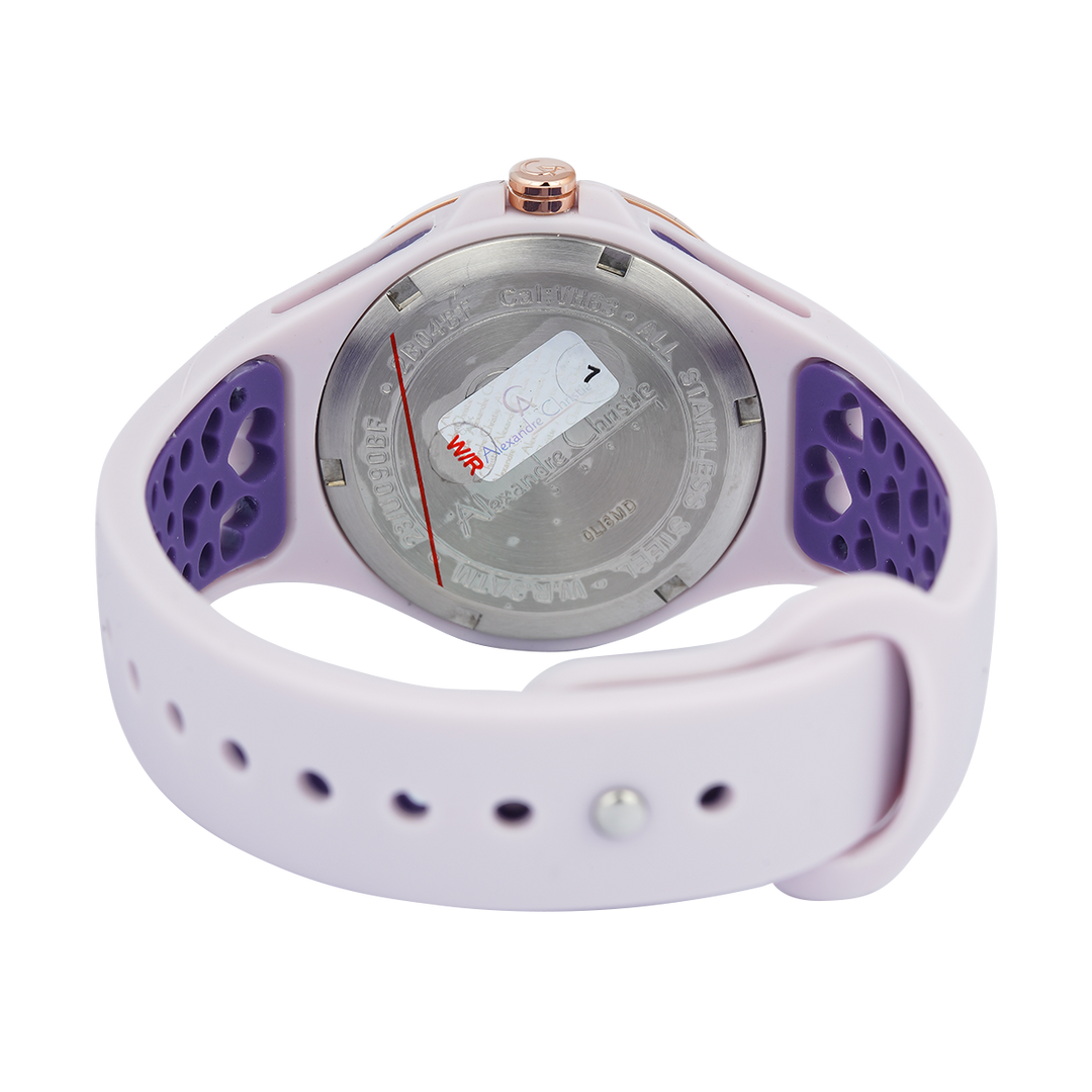 Jam Tangan Alexandre Christie Multifunction Love Series AC 2B04 BFRRGPU Women Light Purple Pattern Dial Light Purple Rubber Strap