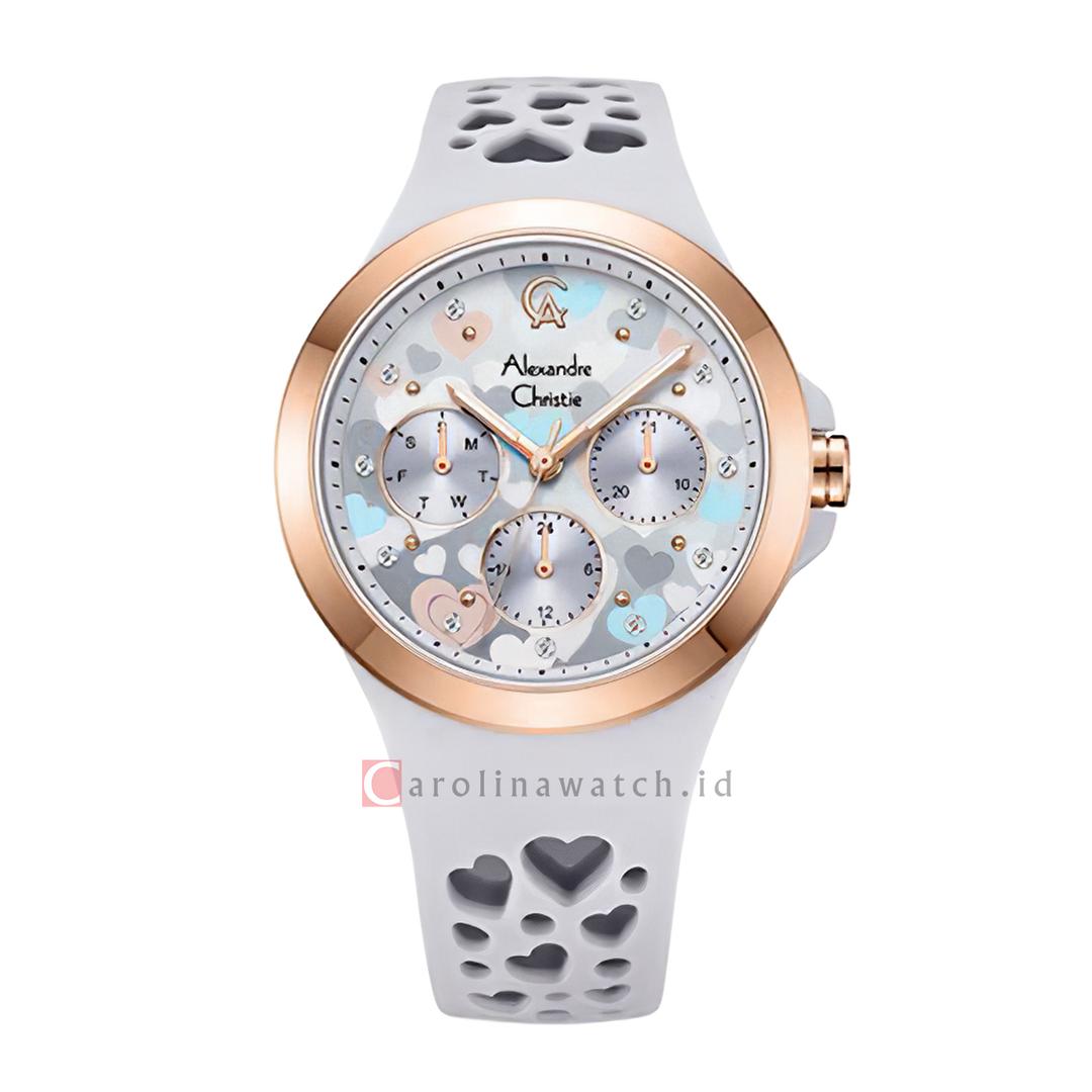 Jam Tangan Alexandre Christie Multifunction Love Series AC 2B04 BFRRGPU Women Light Purple Pattern Dial Light Purple Rubber Strap