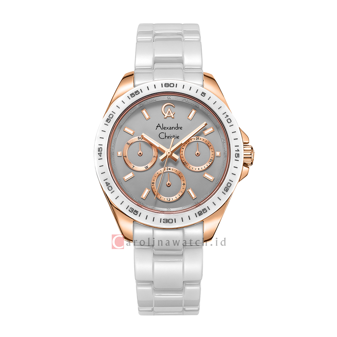 Jam Tangan Alexandre Christie Classic AC 2B08 BFBRGGRSL Women Light Grey Dial Light Grey Ceramic Strap