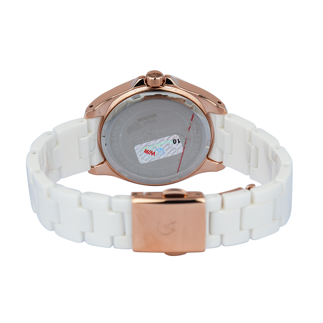 Jam Tangan Alexandre Christie Classic AC 2B08 BFBRGLNSL Women Rose Gold Dial Light Grey Ceramic Strap