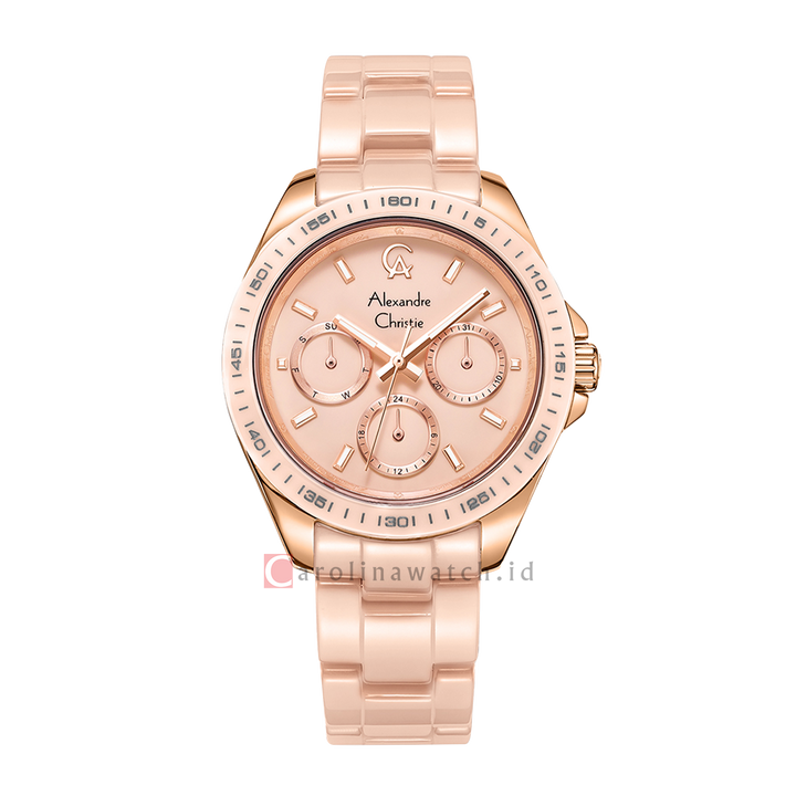 Jam Tangan Alexandre Christie Classic AC 2B08 BFBRGPN Women Peachy Pink Dial Peachy Pink Ceramic Strap