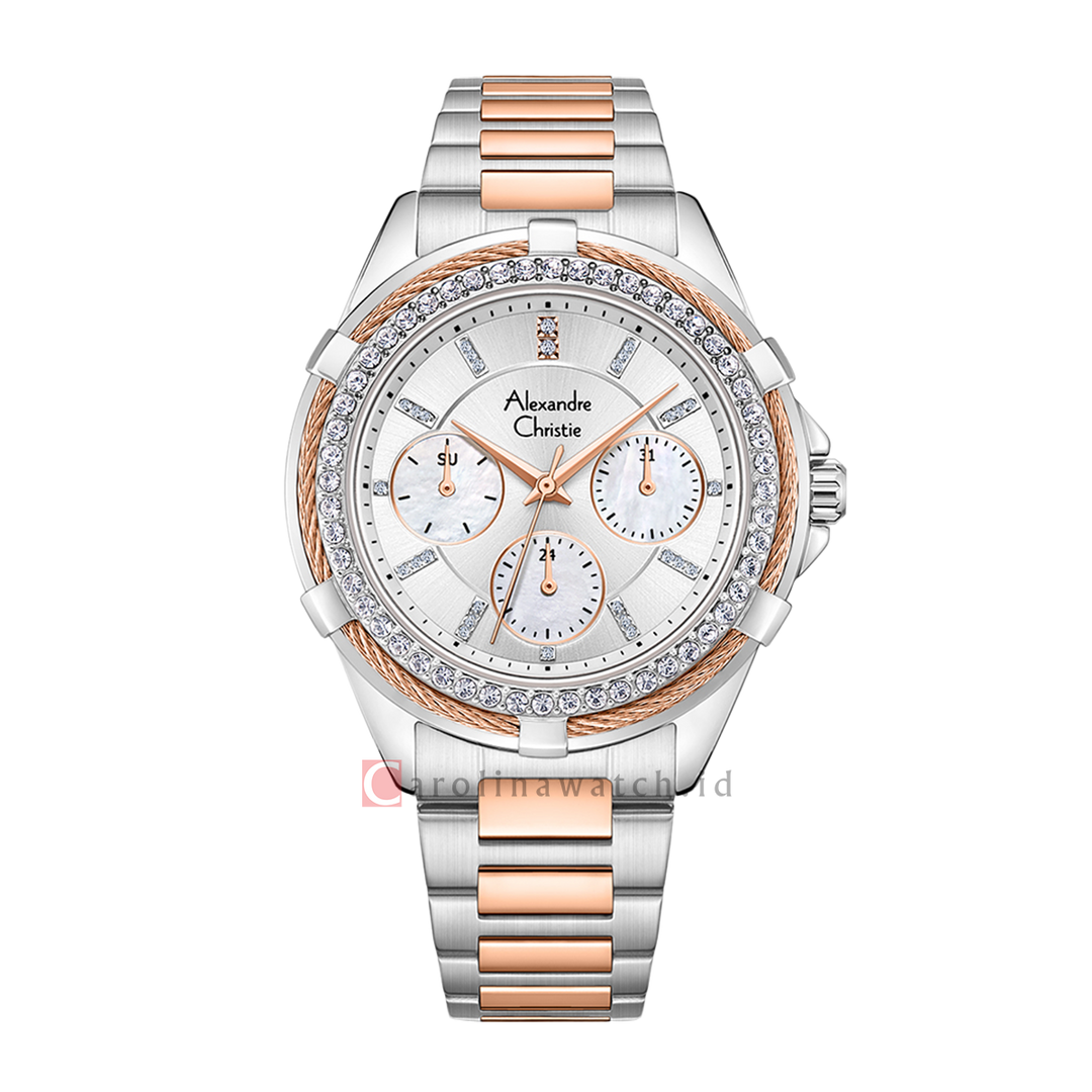 Jam Tangan Alexandre Christie Multifunction AC 2B09 BFBTRSL Women Silver MOP Dial Dual Tone Stainless Steel Strap