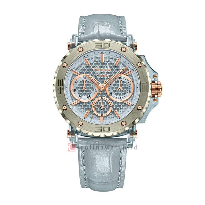 Jam Tangan Alexandre Christie Multifunction AC 2B10 BFLGRBU Women Blue Patterned Dial Blue Leather Strap