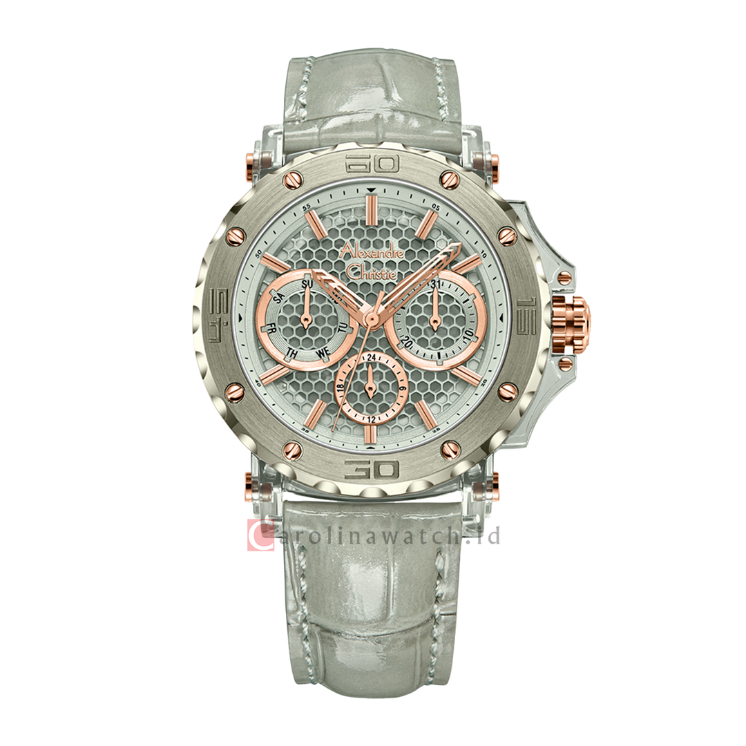 Jam Tangan Alexandre Christie Multifunction AC 2B10 BFLGRGR Women Green Patterned Dial Green Leather Strap
