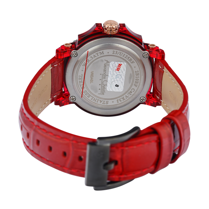 Jam Tangan Alexandre Christie Multifunction AC 2B10 BFLGRRE Women Red Patterned Dial Red Leather Strap