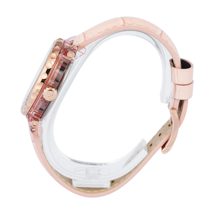 Jam Tangan Alexandre Christie Multifunction AC 2B10 BFLRGPN Women Pink Patterned Dial Pink Leather Strap