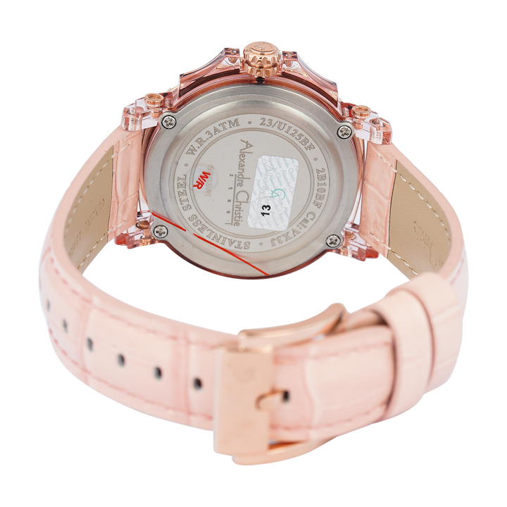 Jam Tangan Alexandre Christie Multifunction AC 2B10 BFLRGPN Women Pink Patterned Dial Pink Leather Strap