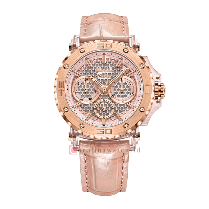 Jam Tangan Alexandre Christie Multifunction AC 2B10 BFLRGPN Women Pink Patterned Dial Pink Leather Strap