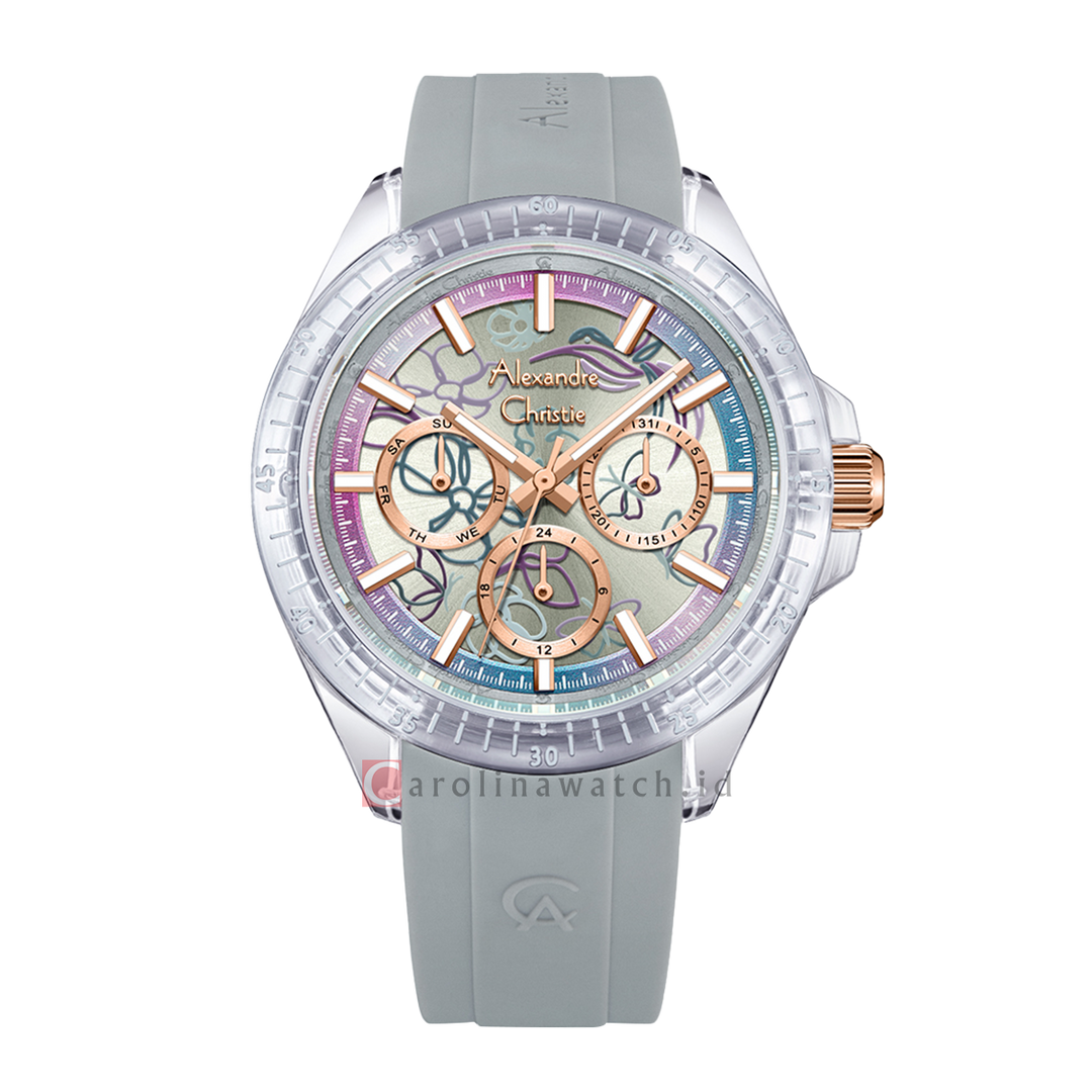 Jam Tangan Alexandre Christie Multifunction AC 2B11 BFRRGSLGR Women Pattern Dial Grey Rubber Strap