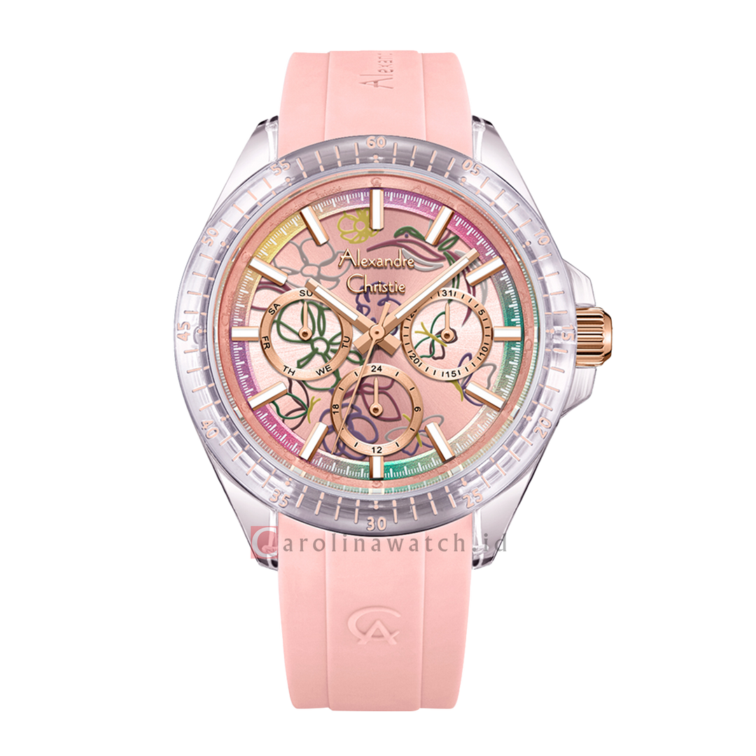 Jam Tangan Alexandre Christie Multifunction AC 2B11 BFRRGSLPN Women Pattern Dial Pink Rubber Strap