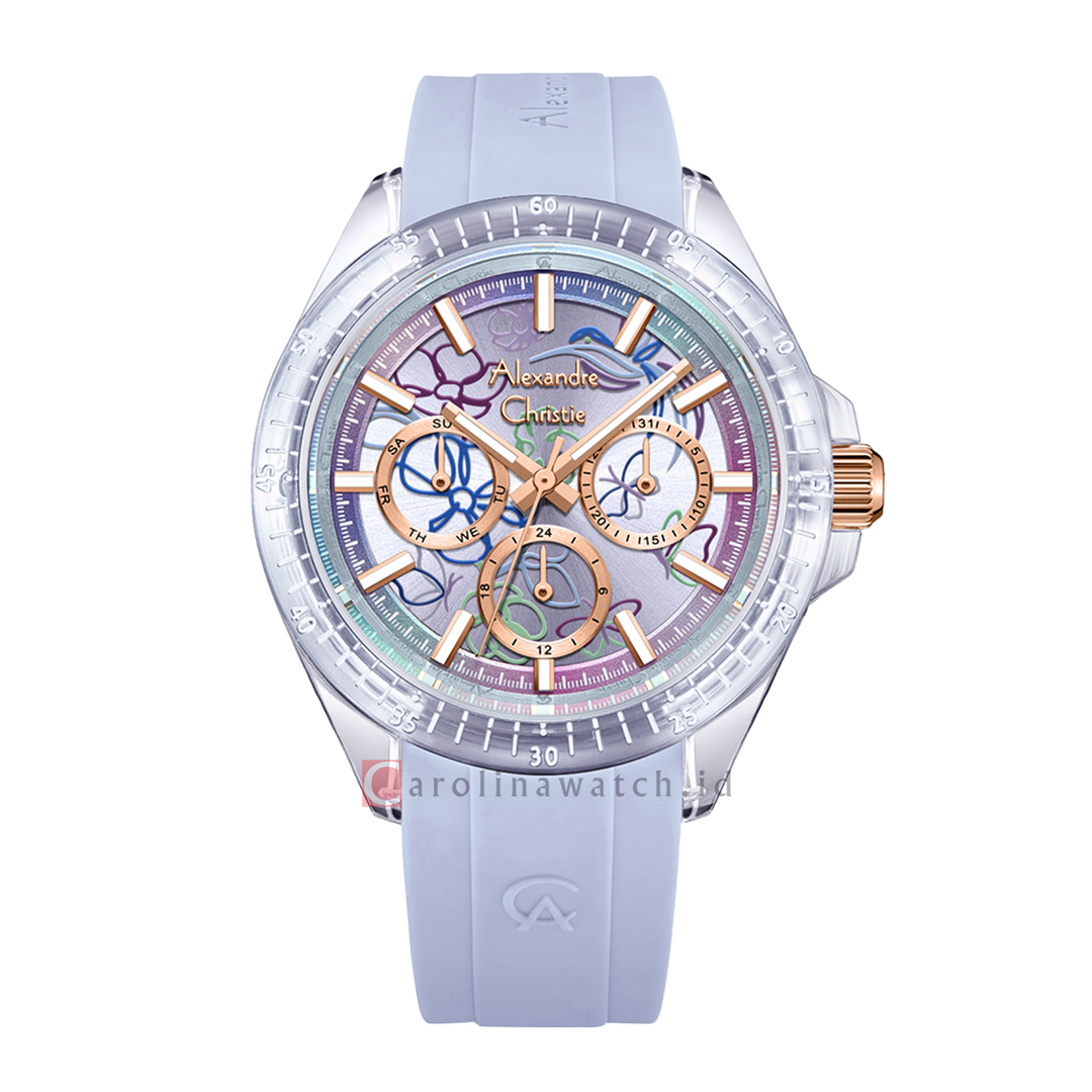 Jam Tangan Alexandre Christie Multifunction AC 2B11 BFRRGSLPU Women Pattern Dial Purple Rubber Strap