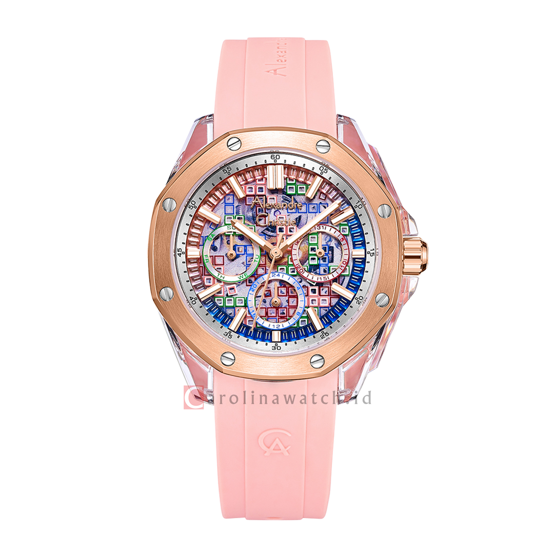 Jam Tangan Alexandre Christie Multifunction AC 2B12 BFRTRPN Women Multicolor Dial Light Pink Rubber Strap