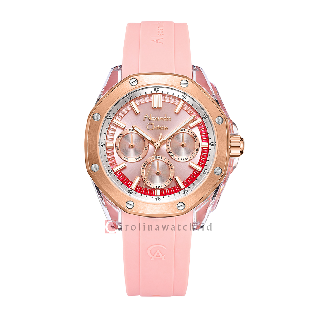 Jam Tangan Alexandre Christie Multifunction AC 2B12 BFRTRPNSL Women Light Pink Dial Light Pink Rubber Strap