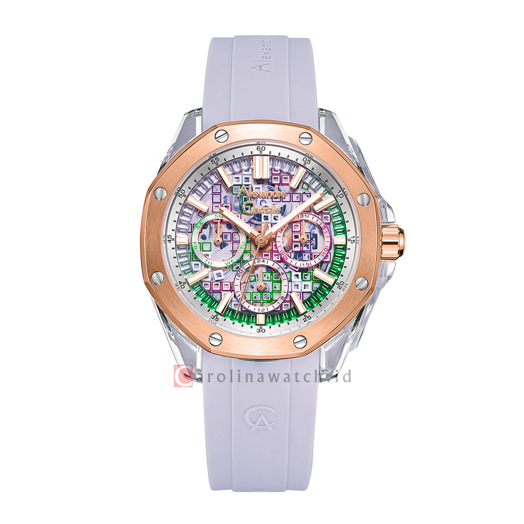 Jam Tangan Alexandre Christie Multifunction AC 2B12 BFRTRPU Women Multicolor Dial Purple Rubber Strap