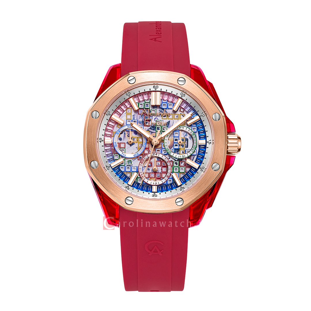 Jam Tangan Alexandre Christie Multifunction AC 2B12 BFRTRRE Women Multicolor Dial Red Rubber Strap