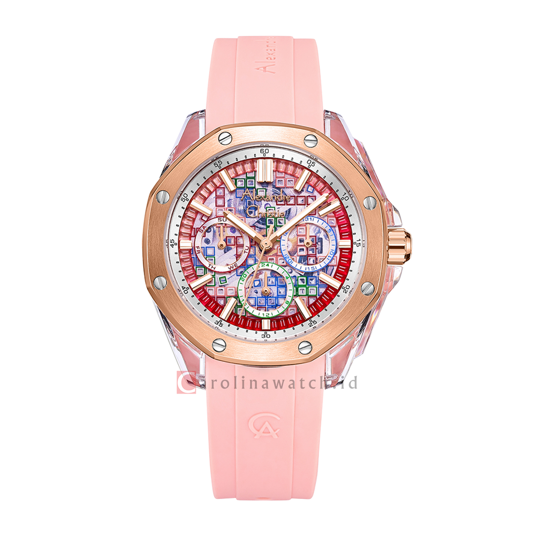 Jam Tangan Alexandre Christie Multifunction AC 2B12 BFRTRSLPN Women Multicolor Dial Light Pink Rubber Strap