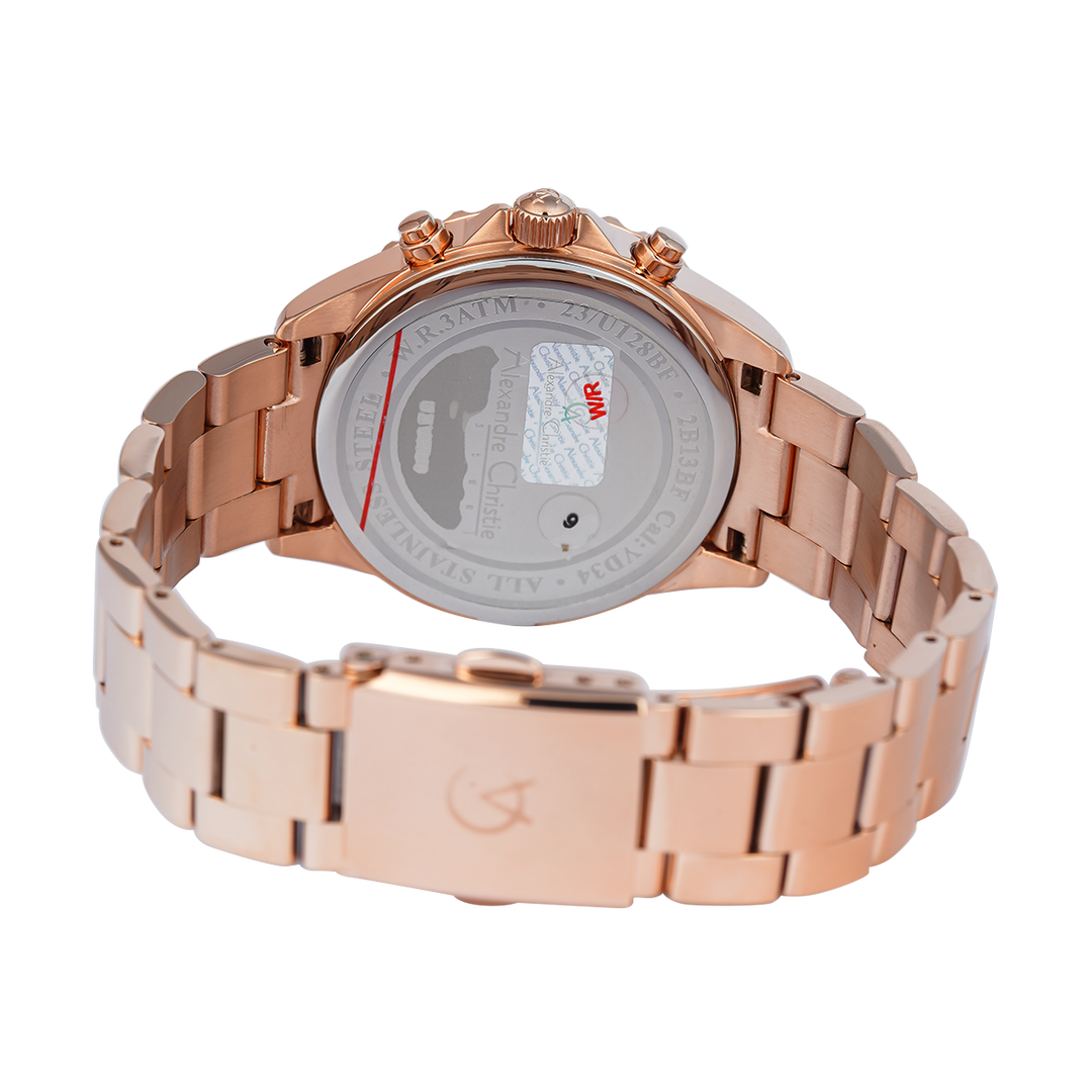 Jam Tangan Alexandre Christie Chronograph AC 2B13 BFBRGGN Women Green Dial Rose Gold Stainless Steel Strap