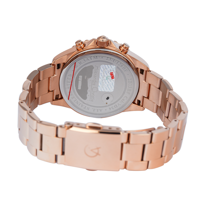 Jam Tangan Alexandre Christie Chronograph AC 2B13 BFBRGGN Women Green Dial Rose Gold Stainless Steel Strap