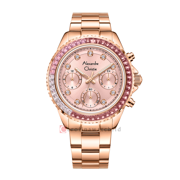 Jam Tangan Alexandre Christie Chronograph AC 2B13 BFBRGPN Women Pink Dial Rose Gold Stainless Steel Strap