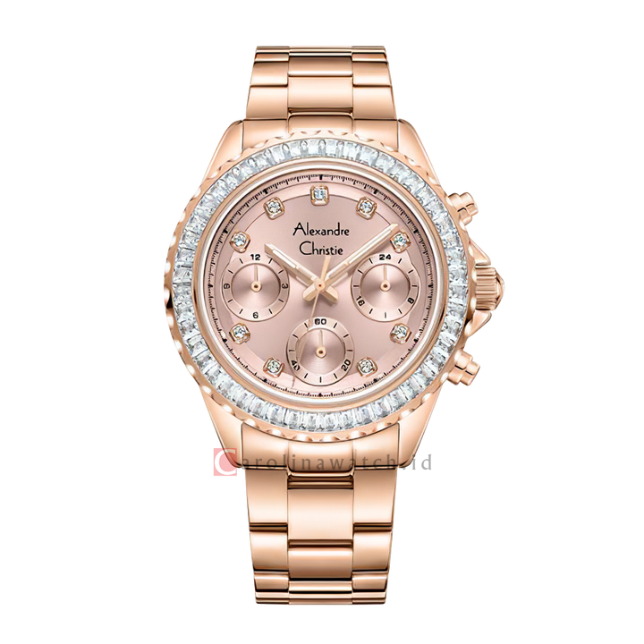 Jam Tangan Alexandre Christie AC 2B13 BFBRGPNSL Women Pink Dial Rose Gold Stainless Steel Strap