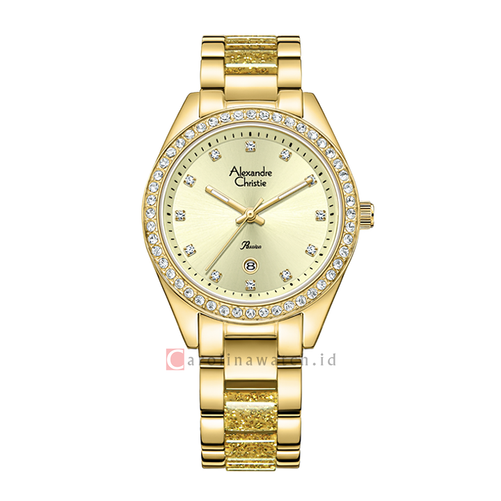 Jam Tangan Alexandre Christie AC 2B14 LDBGPIVIV Women Ivory Dial Dual Tone Stainless Steel Strap