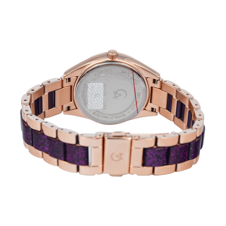 Jam Tangan Alexandre Christie AC 2B14 LDBRGLPPU Women Light Purple Dial Dual Tone Stainless Steel Strap