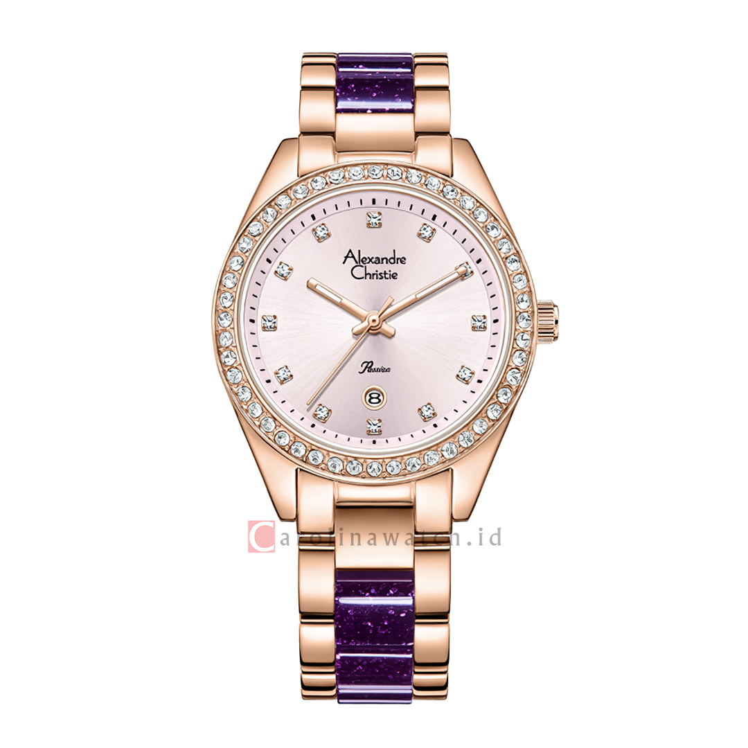 Jam Tangan Alexandre Christie AC 2B14 LDBRGLPPU Women Light Purple Dial Dual Tone Stainless Steel Strap