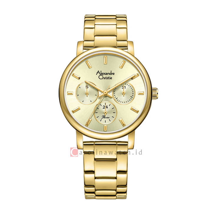 Jam Tangan Alexandre Christie AC 2B15 BFBGPIV Women Ivory Dial Gold Stainless Steel Strap