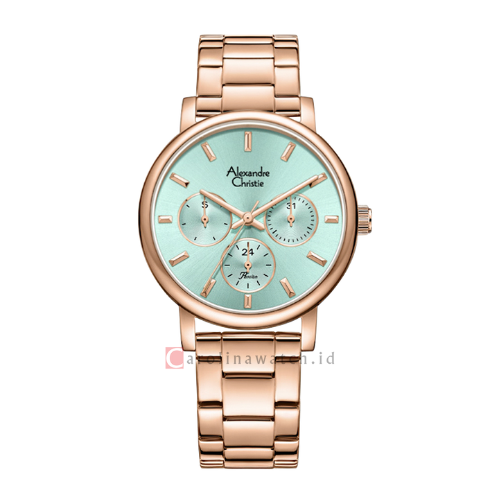 Jam Tangan Alexandre Christie AC 2B15 BFBRGGN Women Green Dial Gold Stainless Steel Strap