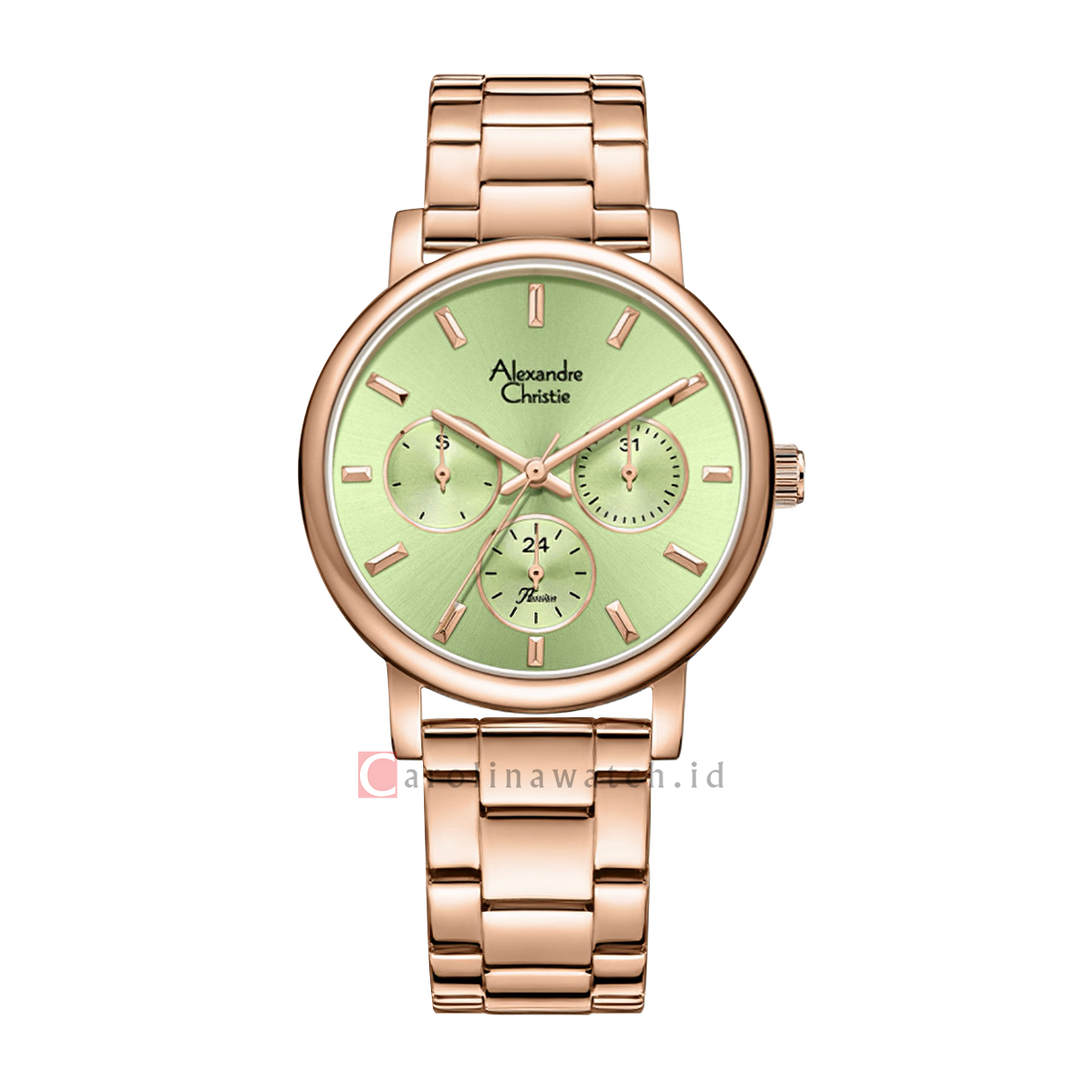 Jam Tangan Alexandre Christie AC 2B15 BFBRGLE Women Green Dial Rose Gold Stainless Steel Strap