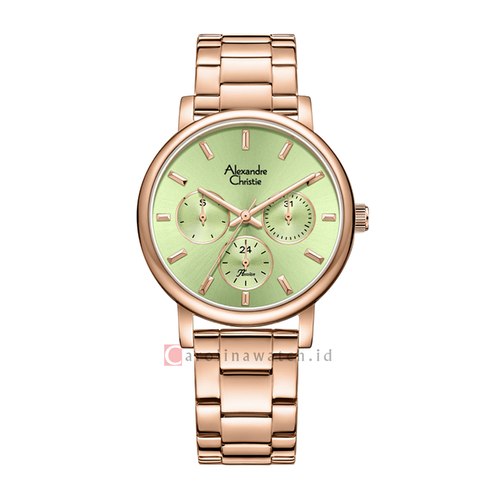 Jam Tangan Alexandre Christie AC 2B15 BFBRGLE Women Green Dial Rose Gold Stainless Steel Strap