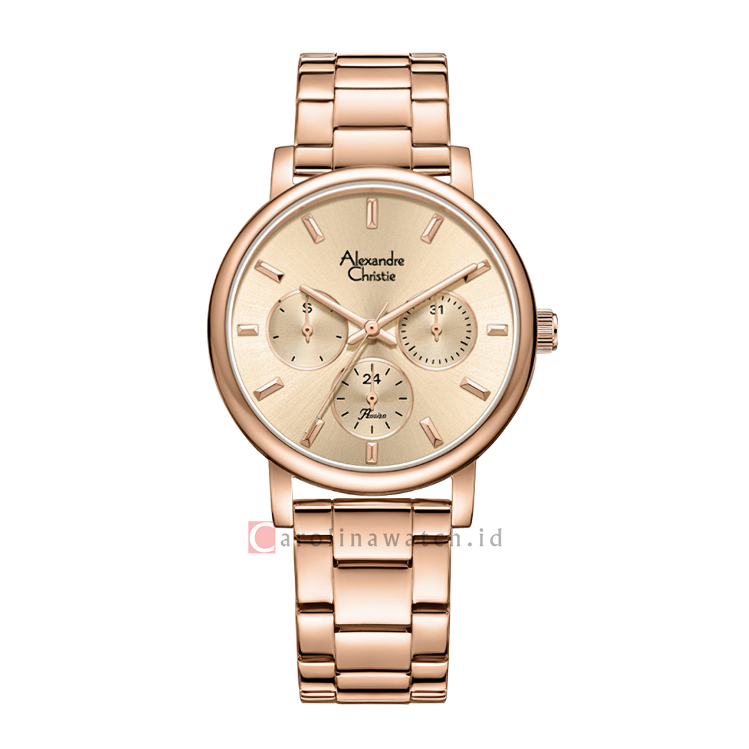 Jam Tangan Alexandre Christie AC 2B15 BFBRGLN Women Rose Gold Dial Gold Stainless Steel Strap