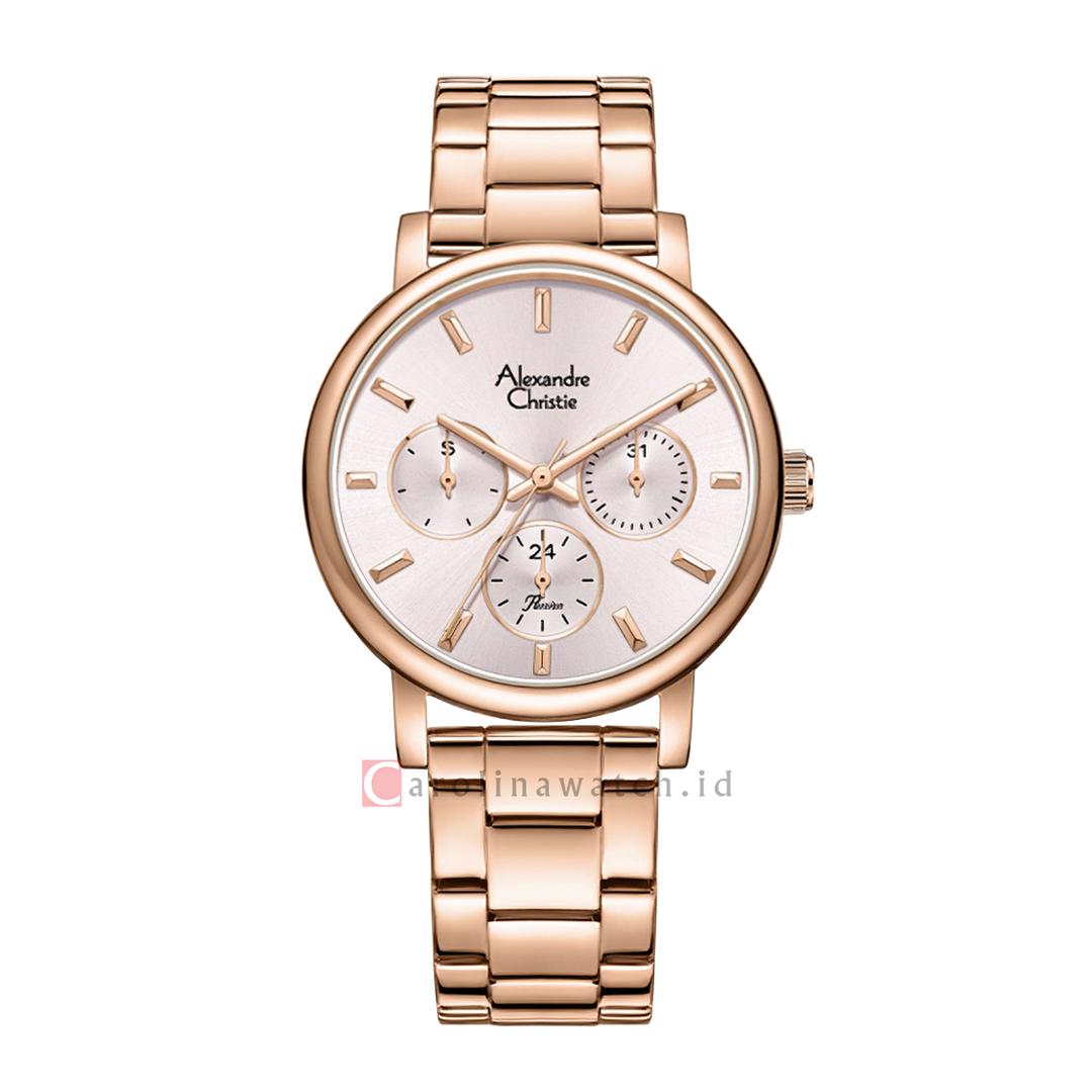 Jam Tangan Alexandre Christie AC 2B15 BFBRGLP Women Light Pink Dial Rose Gold Stainless Steel Strap