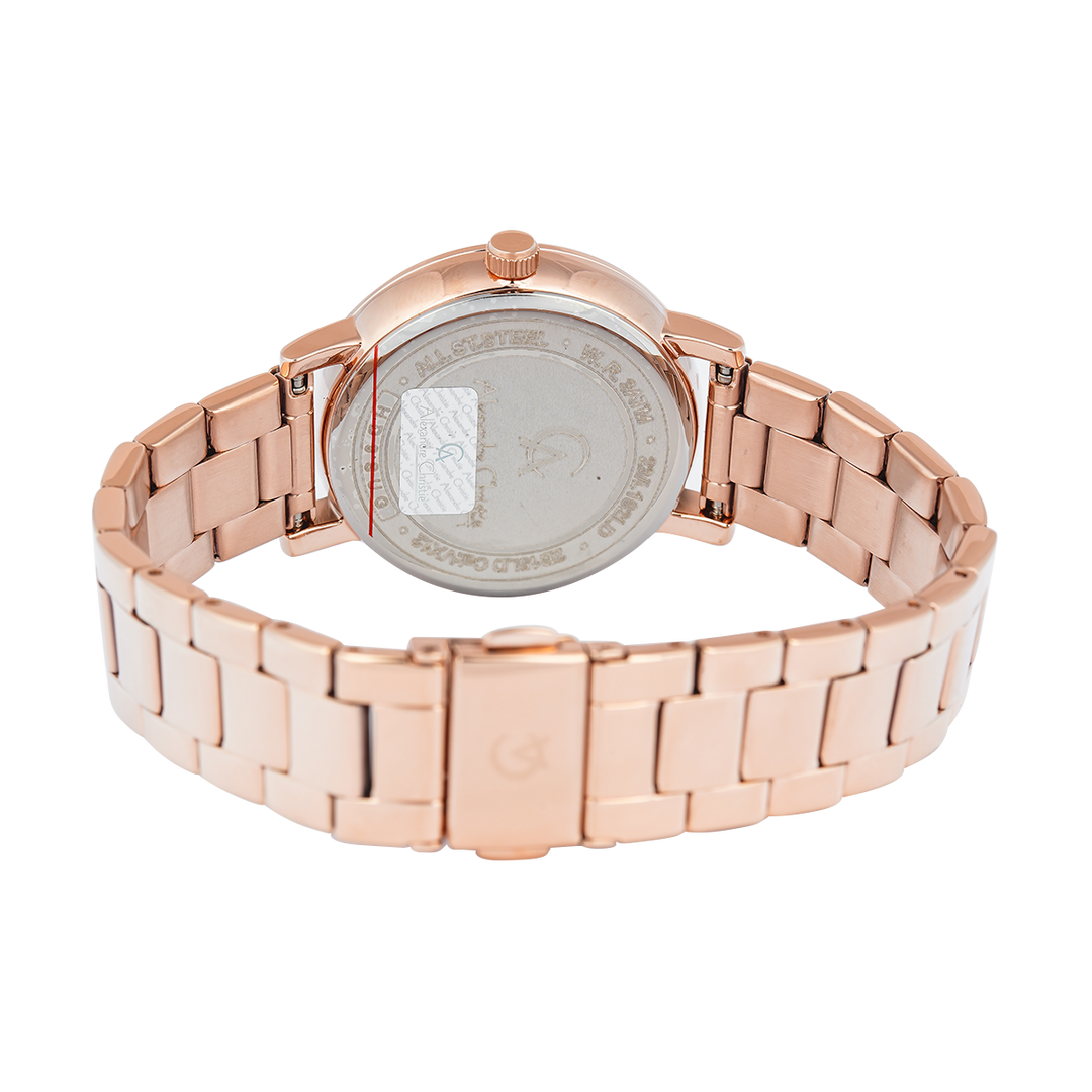 Jam Tangan Alexandre Christie AC 2B15 LDBRGLN Women Gold Patterned Dial Rose Gold Stainless Steel Strap