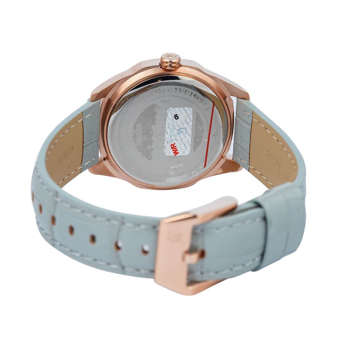 Jam Tangan Alexandre Christie AC 2B17 BFLRGLB Women Light Blue Dial Light Blue Leather Strap