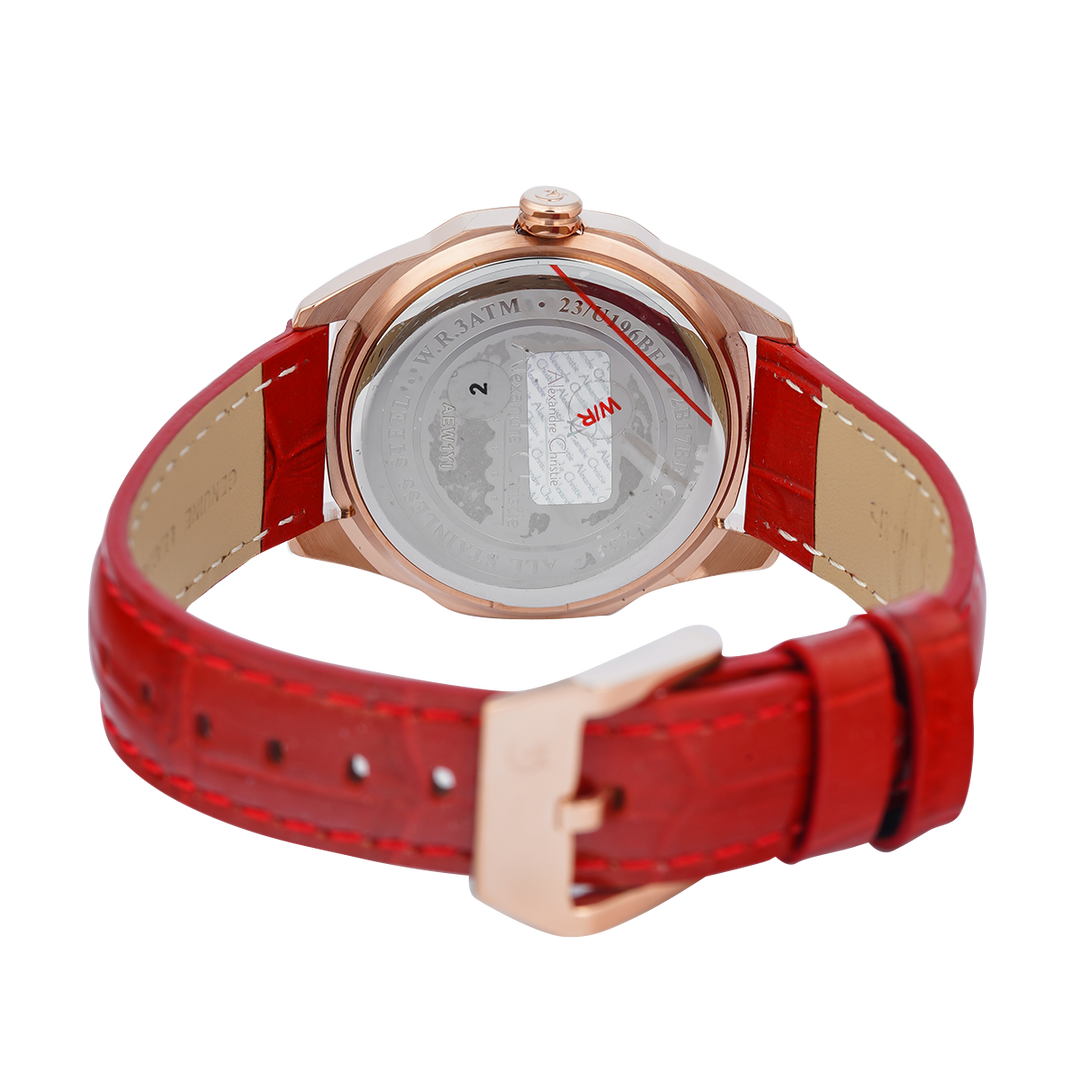 Jam Tangan Alexandre Christie AC 2B17 BFLRGRE Women Red Dial Red Leather Strap