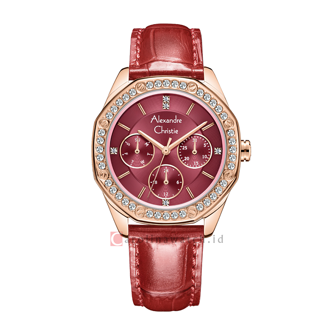 Jam Tangan Alexandre Christie AC 2B17 BFLRGRE Women Red Dial Red Leather Strap