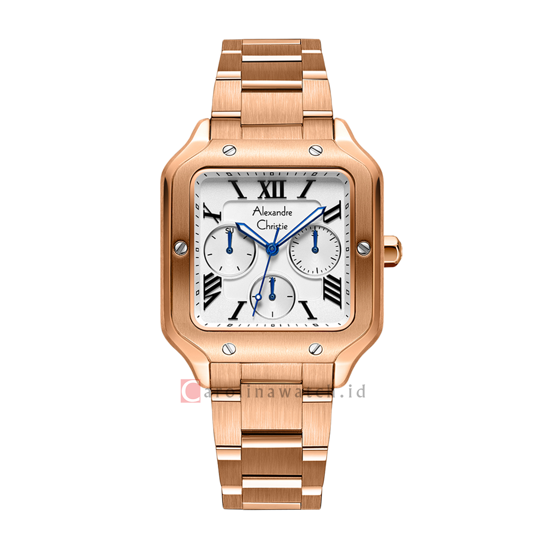 Jam Tangan Alexandre Christie Multifunction AC 2B18 BFBRGSLBA Women White Dial Gold Stainless Steel Strap