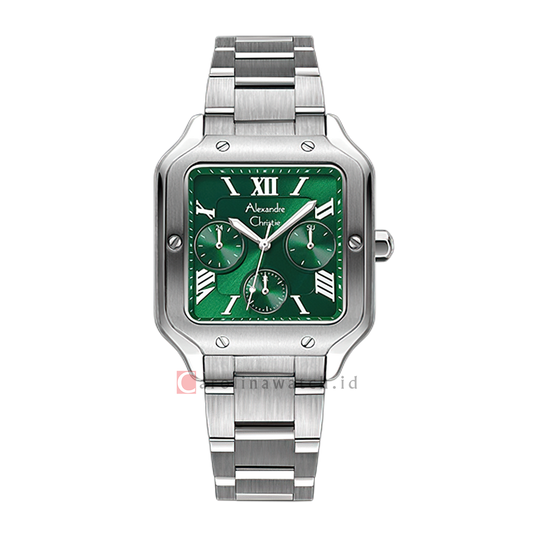 Jam Tangan Alexandre Christie Multifunction AC 2B18 BFBSSGNSL Women Green Dial Stainless Steel Strap