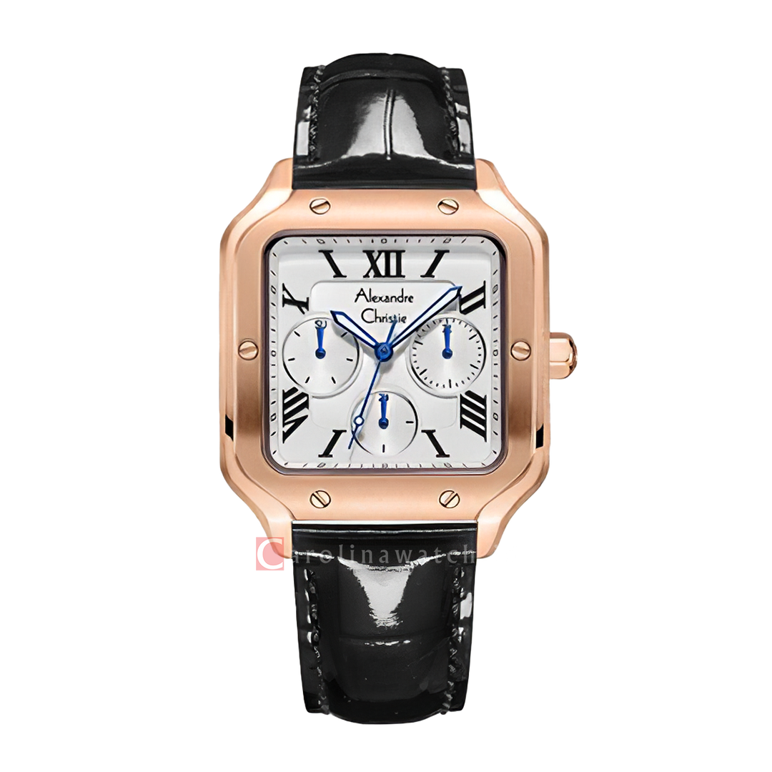 Jam Tangan Alexandre Christie Multifunction AC 2B18 BFLRGSLBA Women White Dial Black Leather Strap