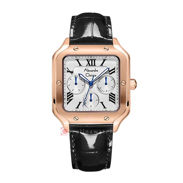 Jam Tangan Alexandre Christie Multifunction AC 2B18 BFLRGSLBA Women White Dial Black Leather Strap