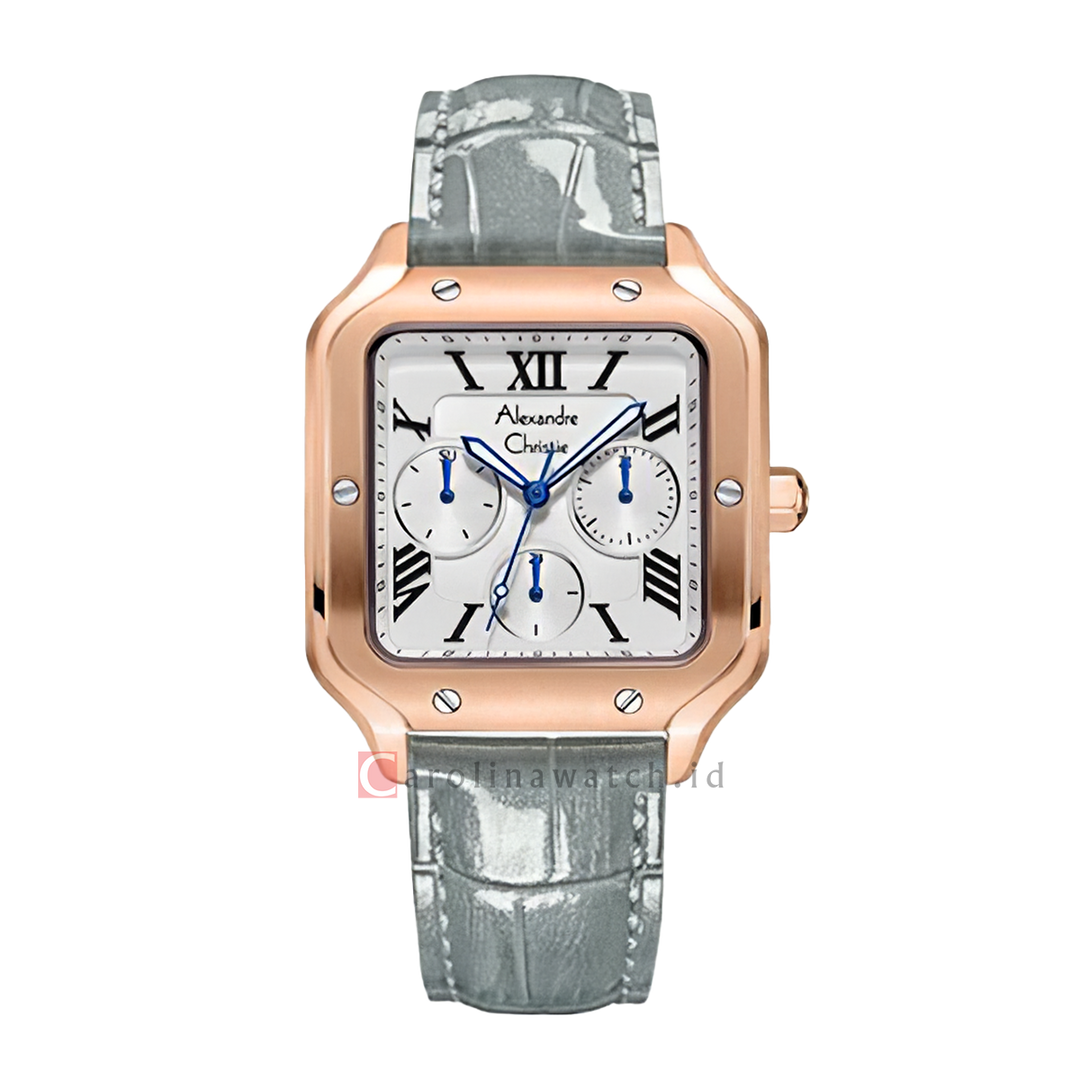 Jam Tangan Alexandre Christie Multifunction AC 2B18 BFLRGSLGR Women White Dial Light Grey Leather Strap